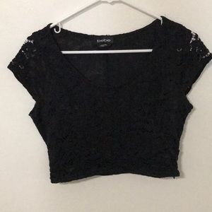 Bebe lace crop top with zipper on left side